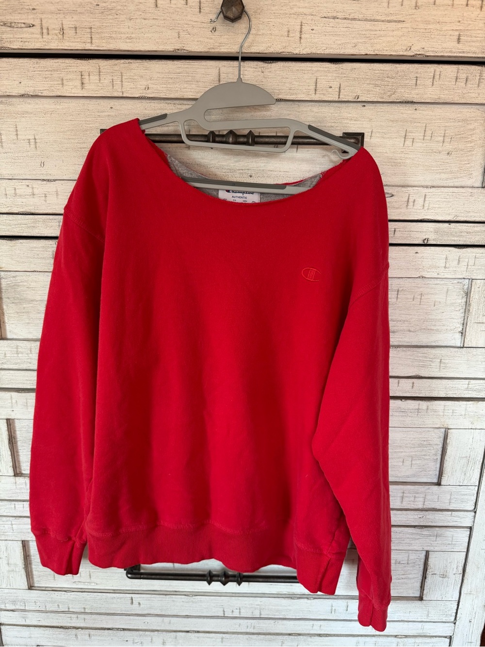 Champion Women's Off the Shoulder Crew in Bright Red